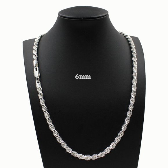 Real 925 SOLID Sterling Silver 6mm Rope Chain Necklace 18" inch